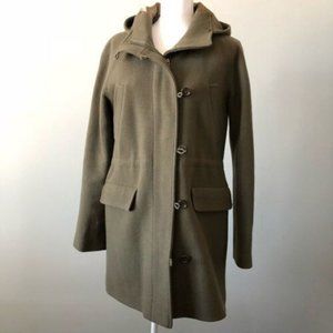 J.Crew Stadium Cloth Hooded Wool Coat Women's Size 10 Nello Gori Olive Green